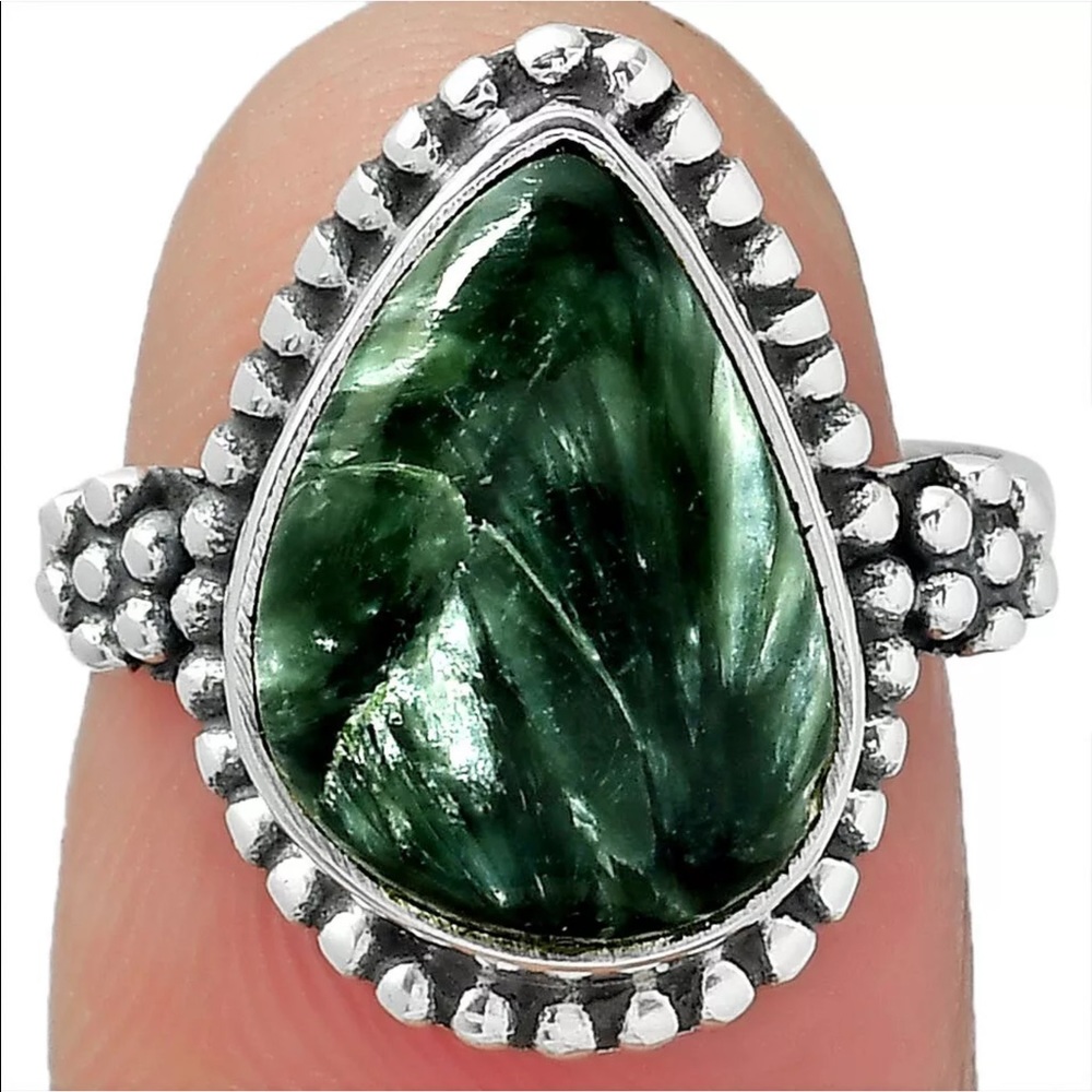 Gorgeous Russian Seraphinite ring size  6 3/4 - Picture 2 of 2